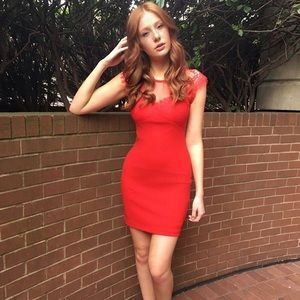 Red Formal Lace Fitted Express Dress